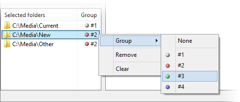 Screenshot: Folder groups selection